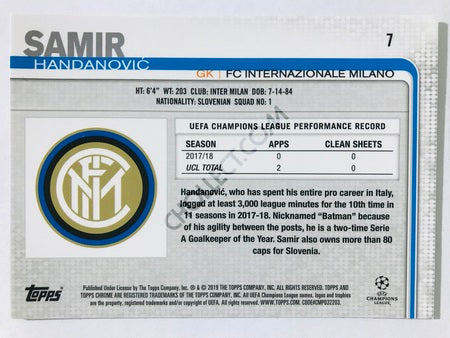 Samir Handanovic - FC Internazionale Milano 2018-19 Topps Chrome UCL #7