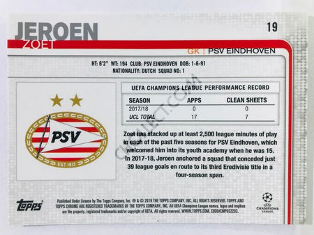Jeroen Zoet - PSV Eindhoven 2018-19 Topps Chrome UCL #19