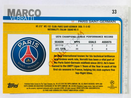 Marco Verratti - Paris Saint-Germain 2018-19 Topps Chrome UCL #33
