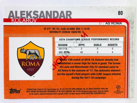 Aleksandar Kolarov - AS Roma 2018-19 Topps Chrome UCL #80