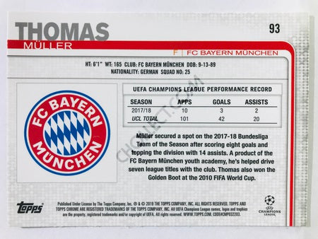 Thomas Müller - FC Bayern München 2018-19 Topps Chrome UCL #93