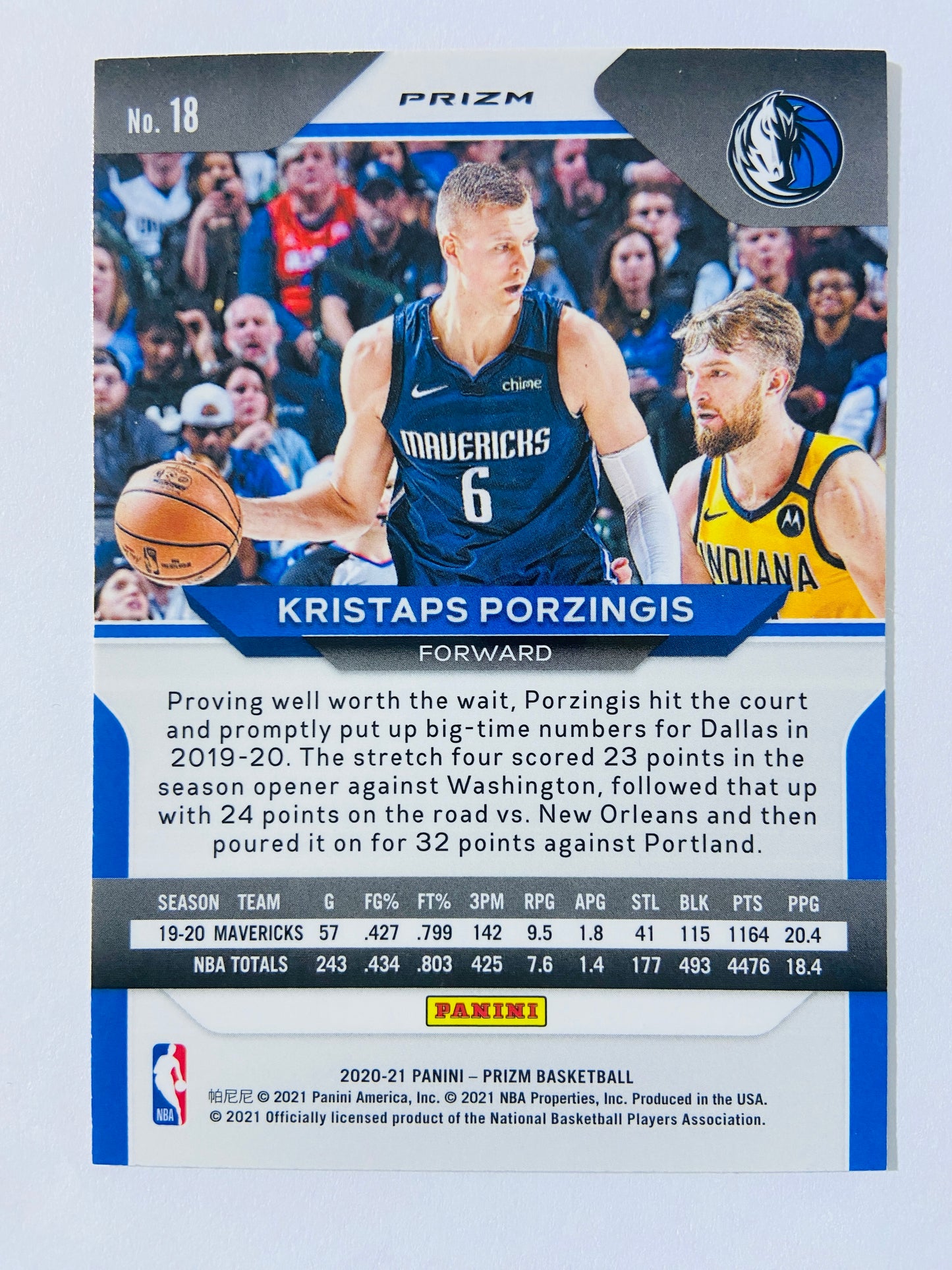 Kristaps Porzingis – Dallas Mavericks 2020-21 Panini Prizm Orange Cracked Ice Parallel #18