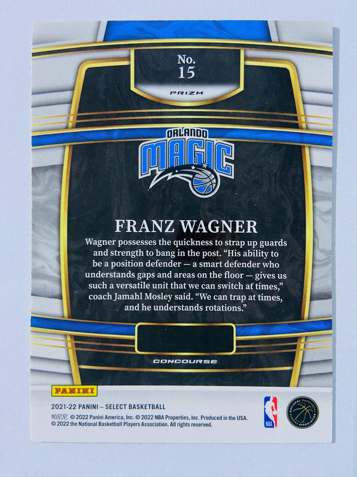 Franz Wagner - Orlando Magic 2021-22 Panini Select Concourse Blue Shimmer Prizm Parallel RC Rookie #15