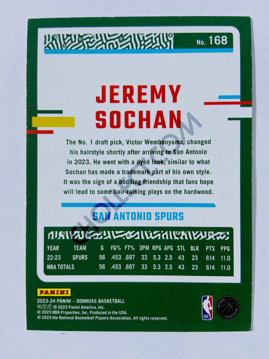Jeremy Sochan - San Antonio Spurs 2023-24 Panini Donruss Holo Green Laser Parallel #168