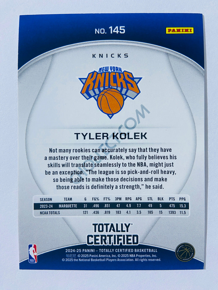 Tyler Kolek – New York Knicks 2024-25 Panini Totally Certified Purple RC Rookie #145
