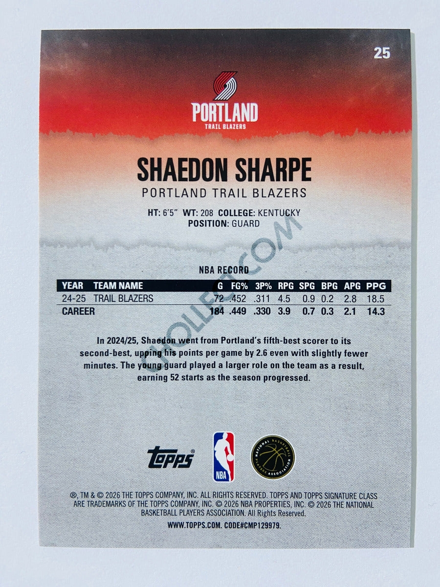 Shaedon Sharpe - Portland Trail Blazers 2025-26 Topps Signature Class #25