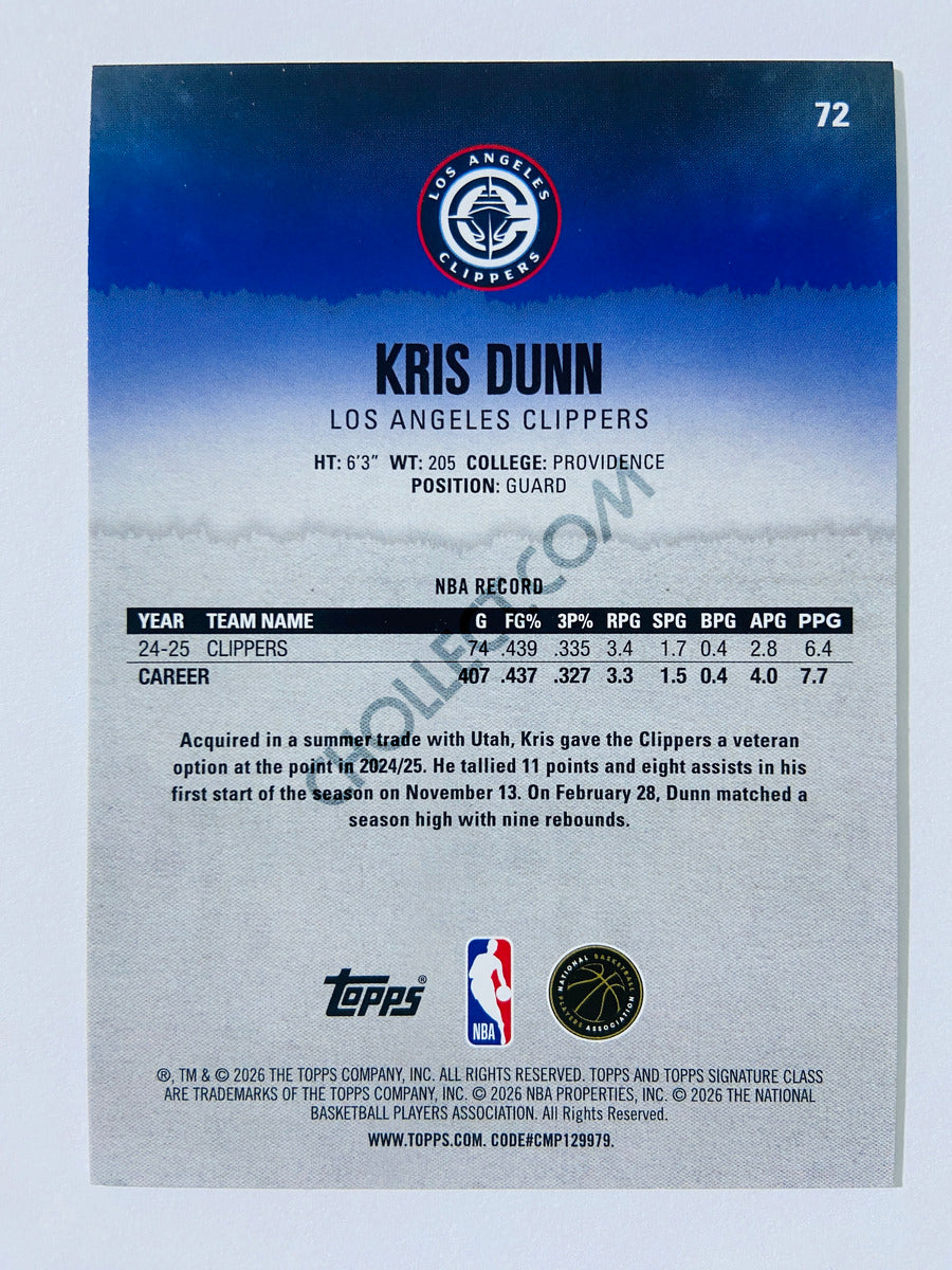 Kris Dunn - Los Angeles Clippers 2025-26 Topps Signature Class #72