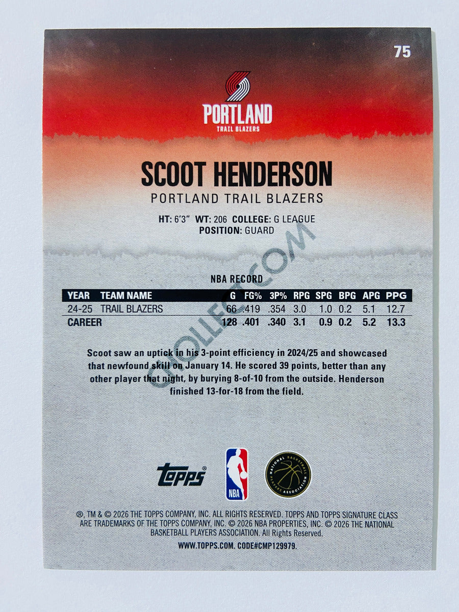 Scoot Henderson - Portland Trail Blazers 2025-26 Topps Signature Class #75