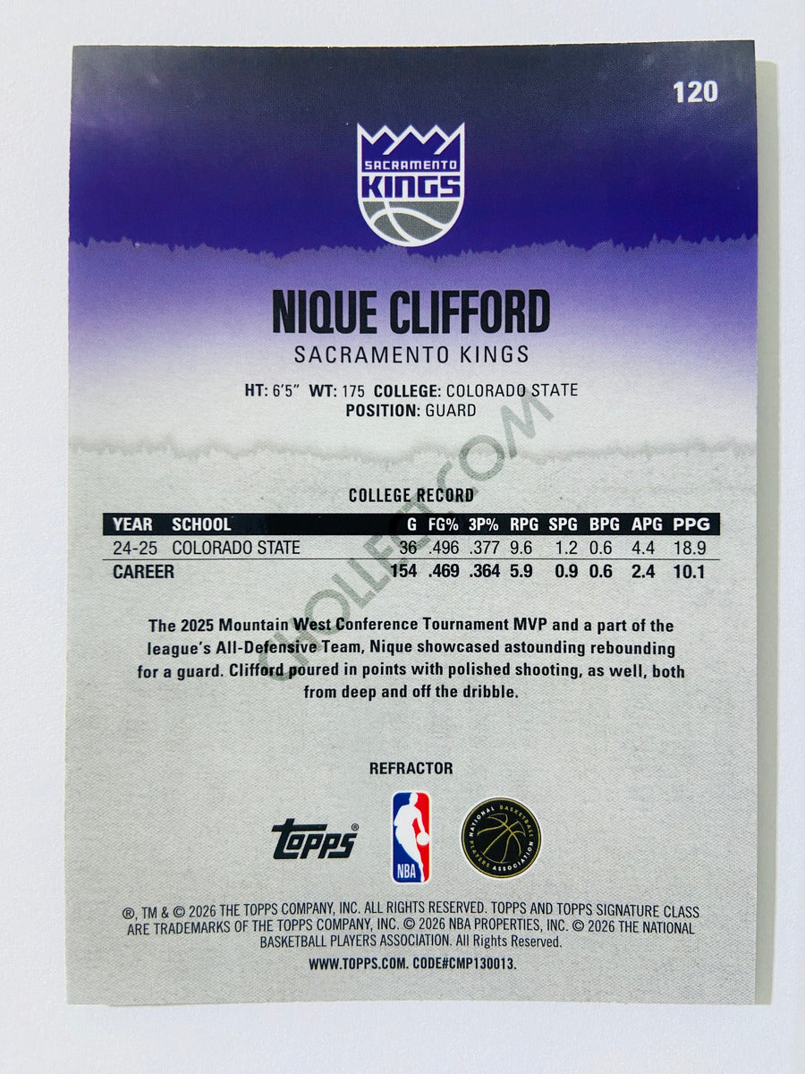 Nique Clifford - Sacramento Kings 2025-26 Topps Signature Class Refractor RC Rookie #120