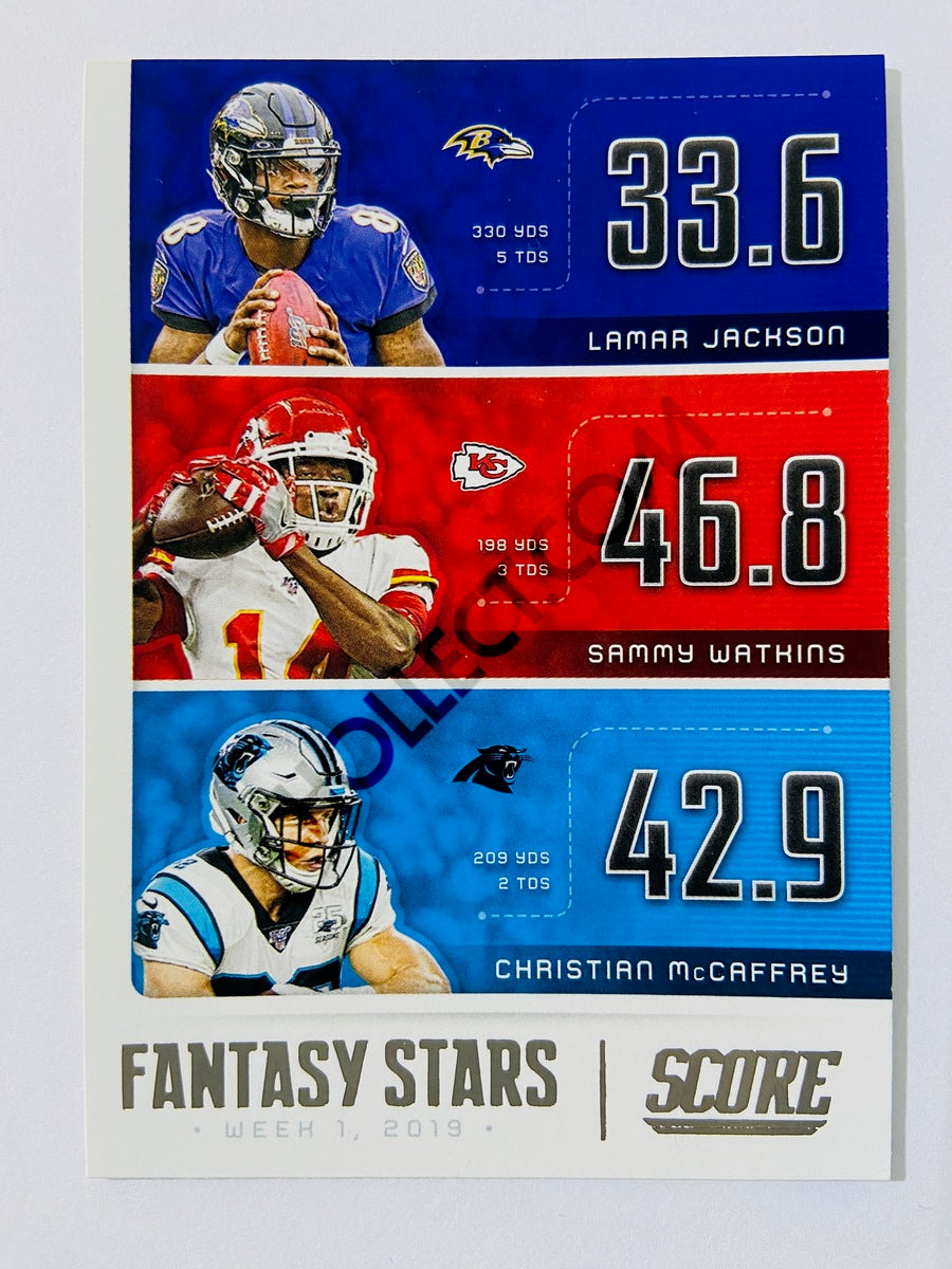 Christian McCaffrey / Lamar Jackson / Sammy Watkins - 2020 Panini Score Fantasy Stars Insert #FS-LSC