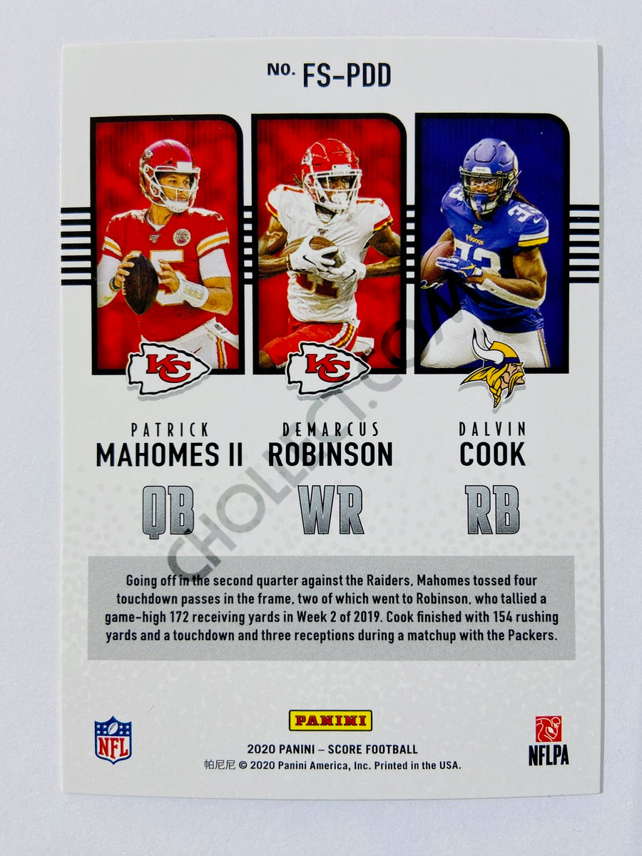 Dalvin Cook / Demarcus Robinson / Patrick Mahomes II - 2020 Panini Score Fantasy Stars Insert #FS-PDD