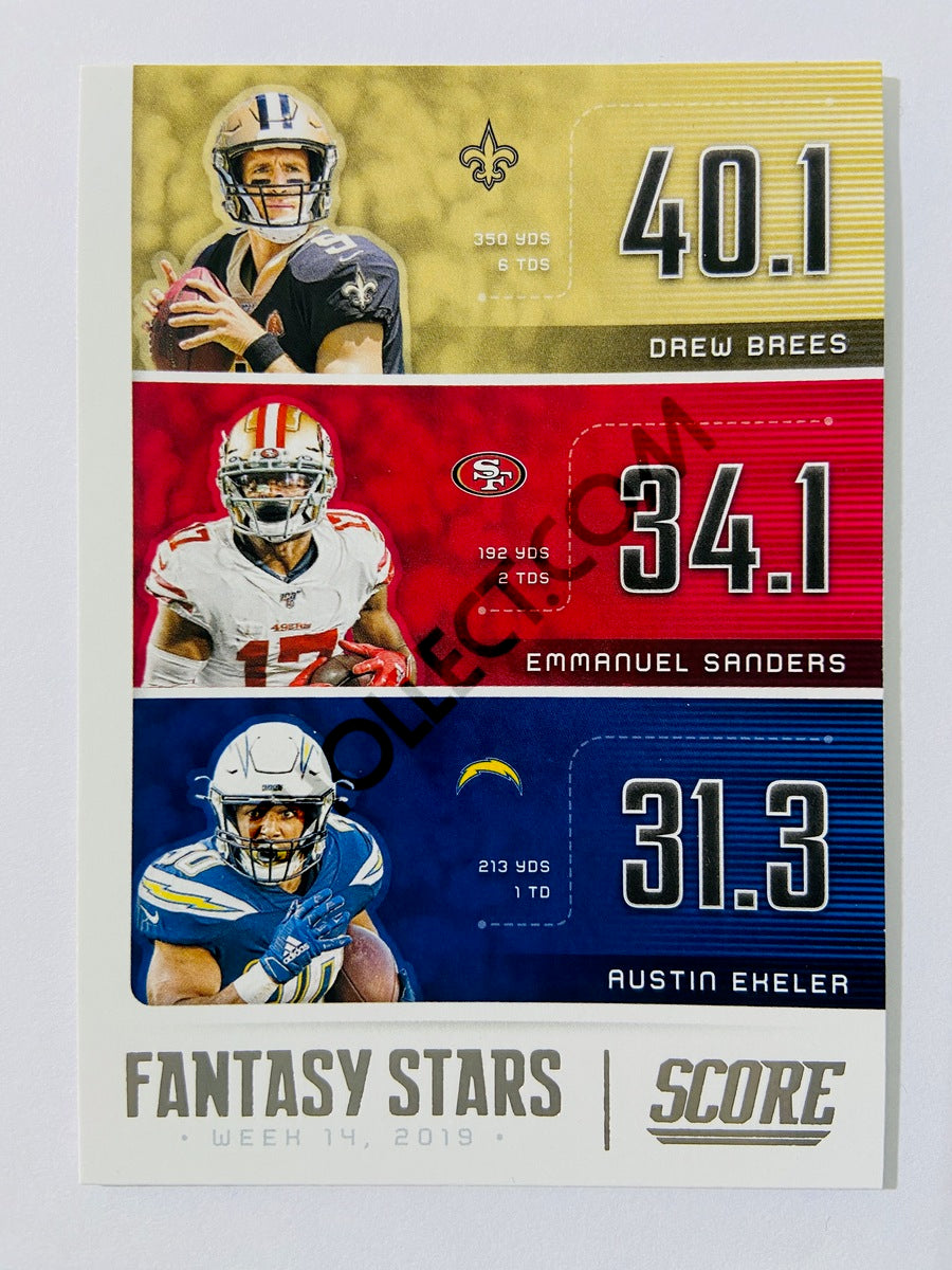 Austin Ekeler / Drew Brees / Emmanuel Sanders - 2020 Panini Score Fantasy Stars Insert #FS-DEA