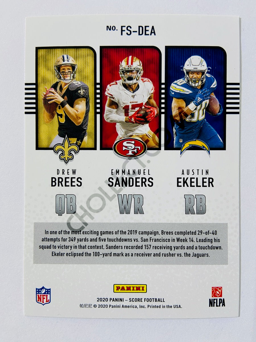 Austin Ekeler / Drew Brees / Emmanuel Sanders - 2020 Panini Score Fantasy Stars Insert #FS-DEA