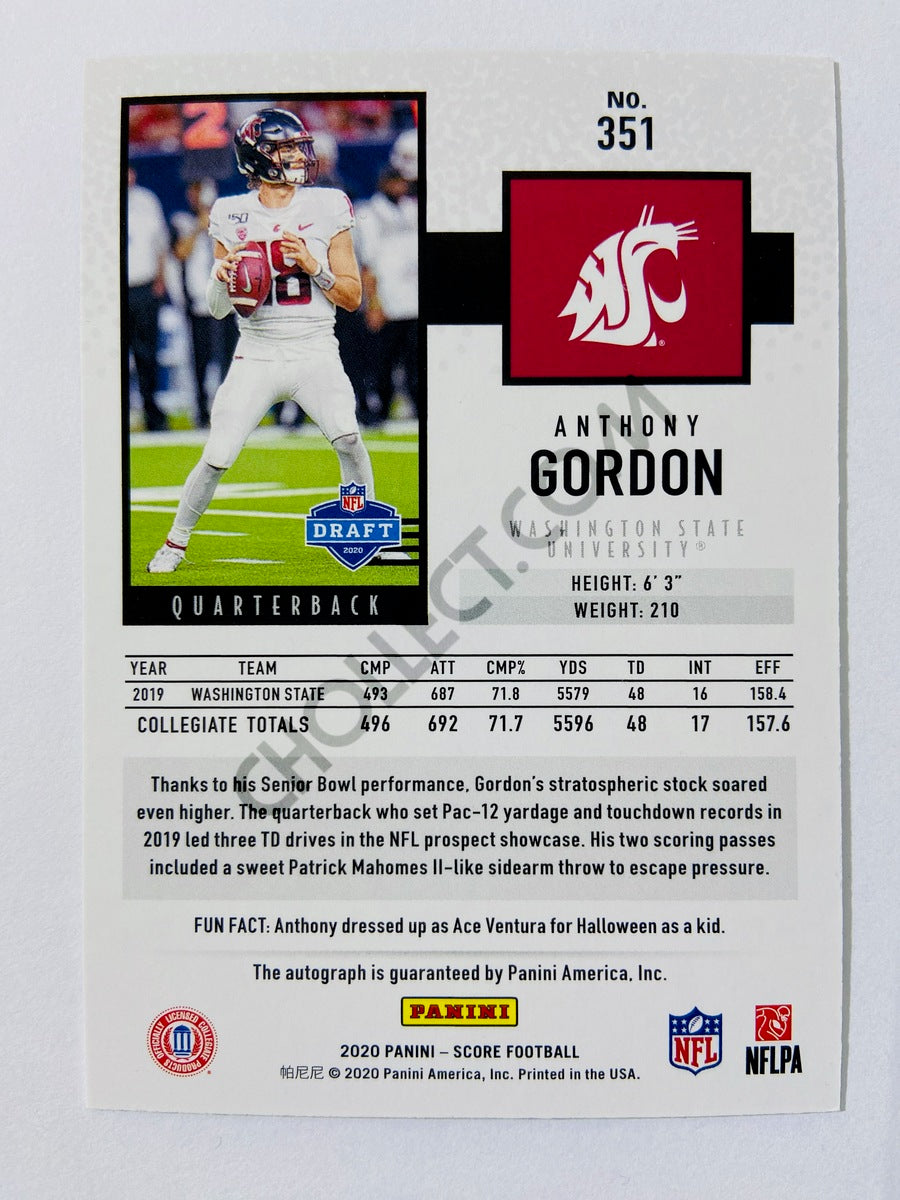 Anthony Gordon - Washington State Cougars 2020 Panini Score RC Rookie #246 Artist's Proof Parallel Autograph 28/35