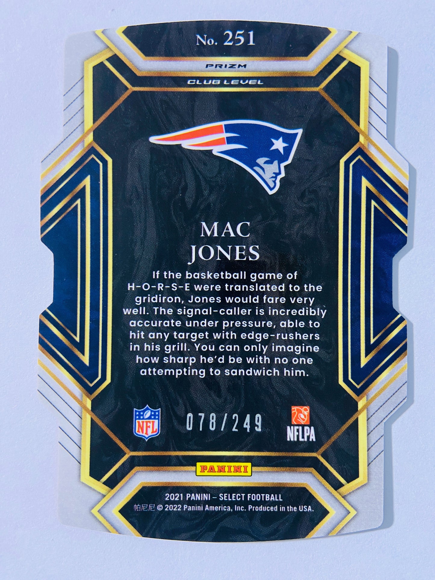 Mac Jones – New England Patriots 2021 Panini Select Club Level #251 Die-Cut Orange Prizm Parallel RC Rookie /249