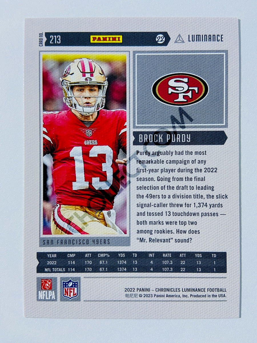 Brock Purdy - San Francisco 49ers 2022 Panini Chronicles Luminance Vertical RC Rookie #213
