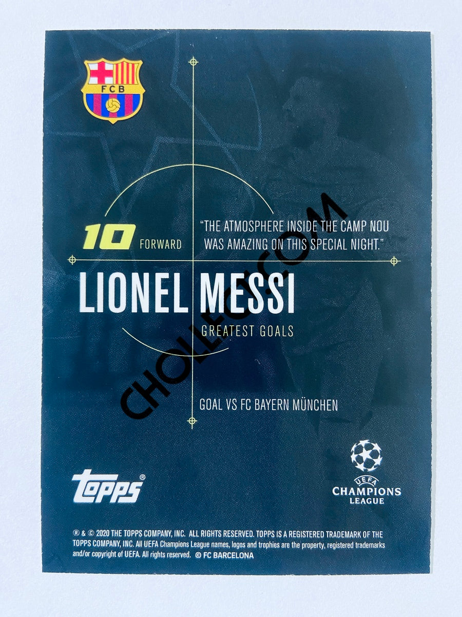 Lionel Messi – FC Barcelona 2020 Topps Designed by Messi Greatest Goals Goal vs. Bayern Munich