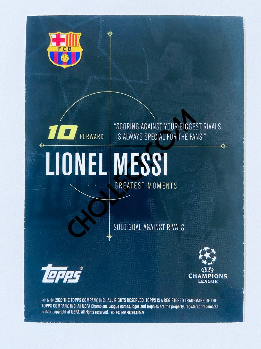 Lionel Messi – FC Barcelona 2020 Topps Designed by Messi Greatest Moments Solo Goal Against Rivals