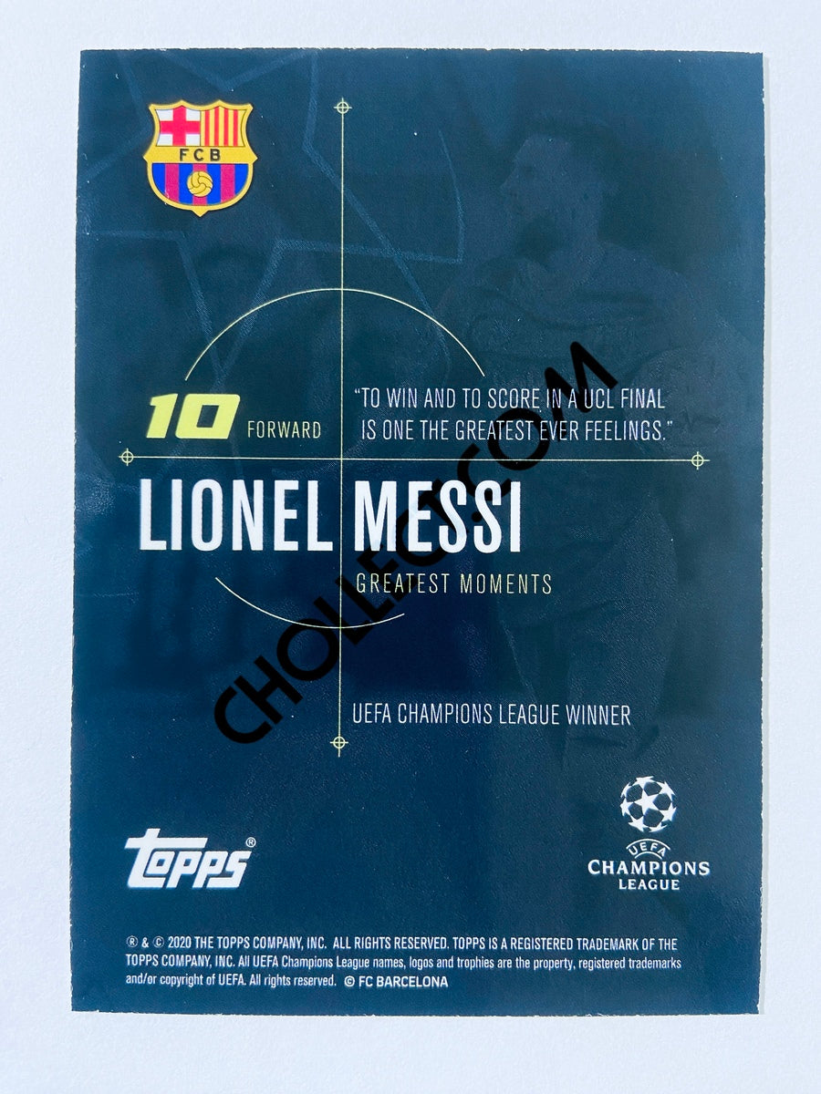 Lionel Messi – FC Barcelona 2020 Topps Designed by Messi Greatest Moments 2011 UEFA Champions League Winner