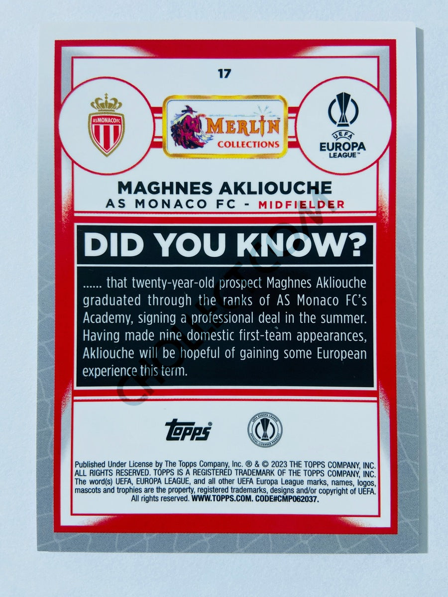 Maghnes Akliouche - AS Monaco FC 2022-23 Topps Merlin Chrome UEFA Club Competitions RC Rookie #17