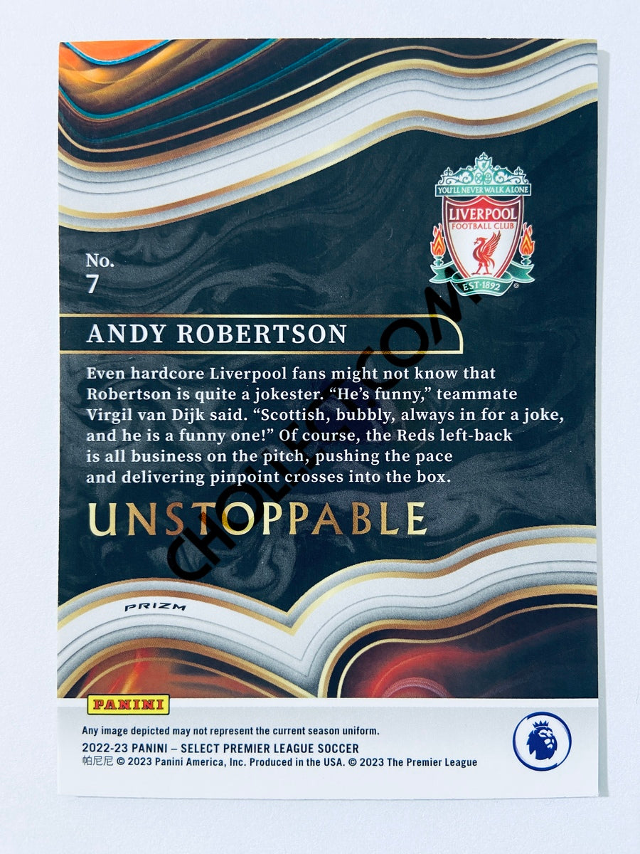 Andy Robertson - Liverpool FC 2022-23 Panini Select Premier League Unstoppable Insert Peacock Parallel #7
