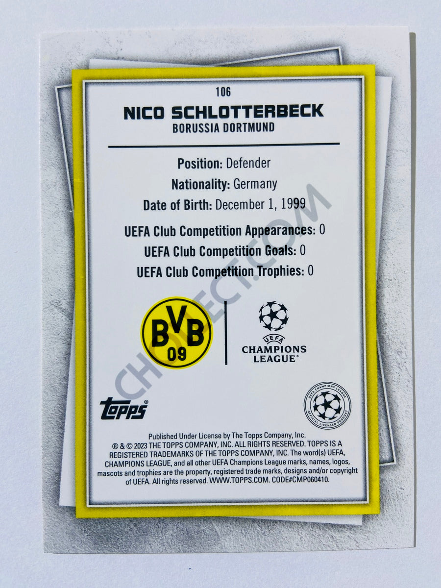 Nico Schlotterbeck - Borussia Dortmund 2022-23 Topps UEFA Superstars Common Yellow Parallel #106
