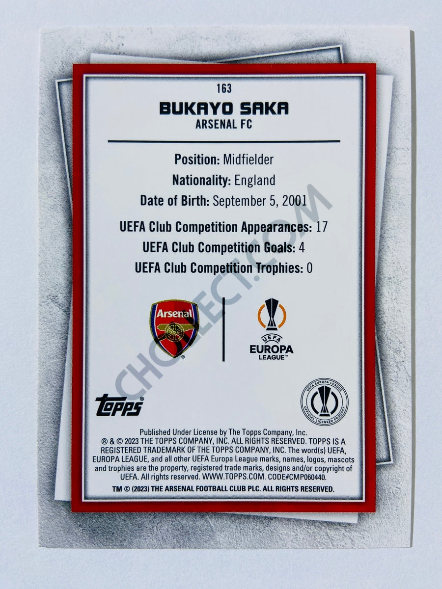 Bukayo Saka - Arsenal 2022-23 Topps UEFA Superstars Common Yellow Action Image Variation #163