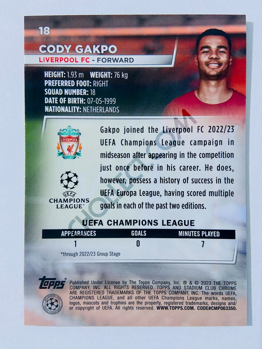 Cody Gakpo - Liverpool FC 2022-23 Topps Stadium Club Chrome UEFA Club Competitions Blue Prism Parallel #18