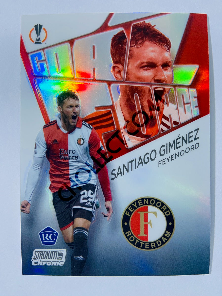 Santiago Giménez - Feyenoord 2022-23 Topps Stadium Club Chrome UEFA Club Competitions Goal Force Insert RC Rookie #GF-SG