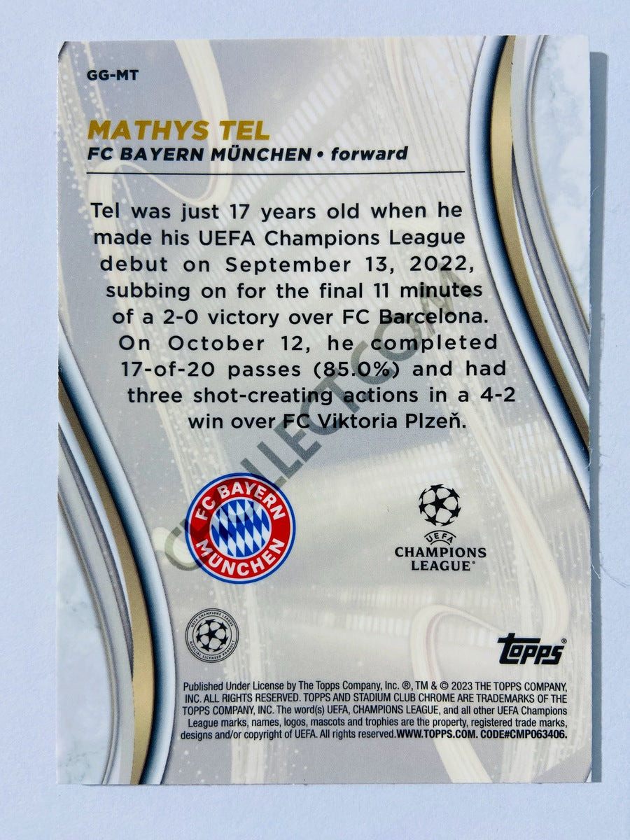 Mathys Tel - FC Bayern München 2022-23 Topps Stadium Club Chrome UEFA Club Competitions Glimpses of Gold Insert #GG-MT