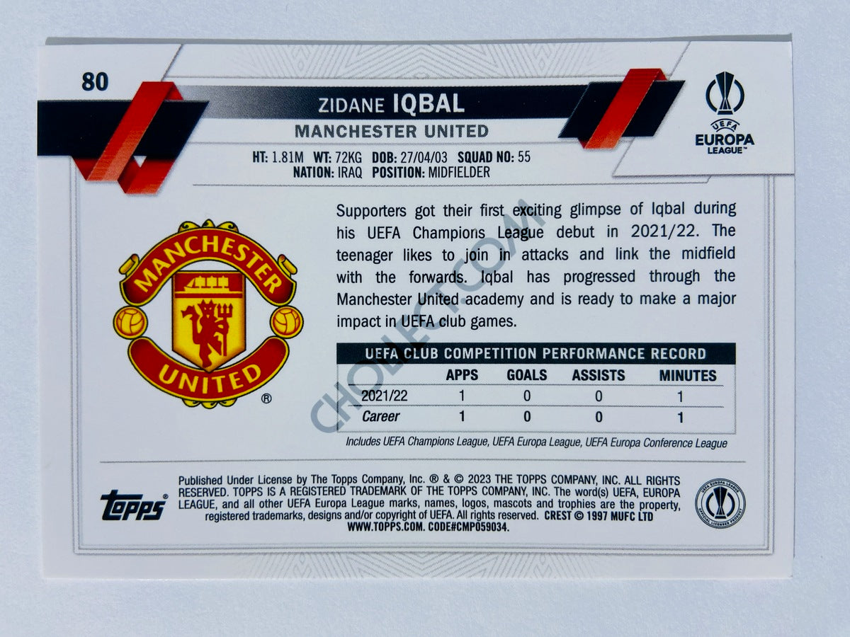 Zidane Iqbal - Manchester United 2022-23 Topps UEFA Club Competitions #80