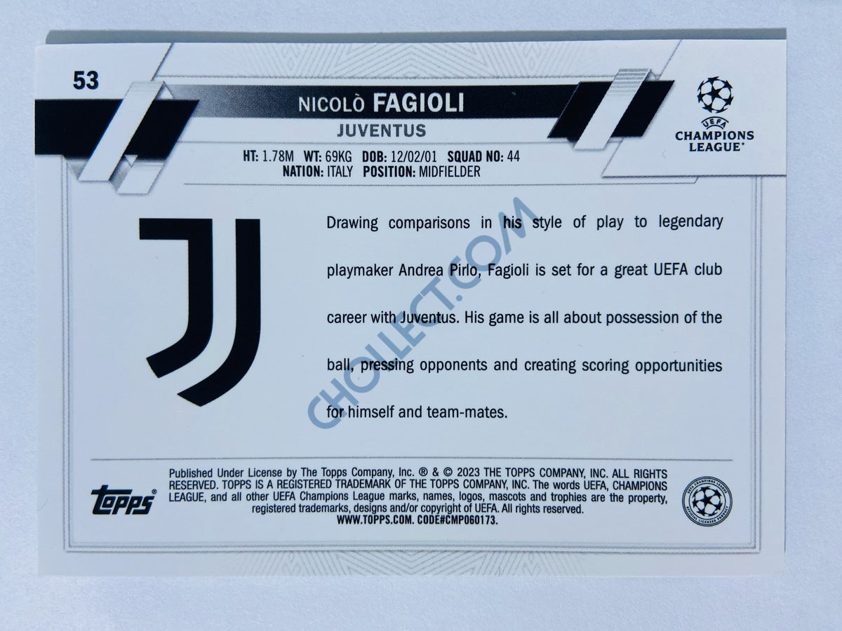 Nicolò Fagioli - Juventus 2022-23 Topps Chrome UEFA Club Competitions RC Rookie #53