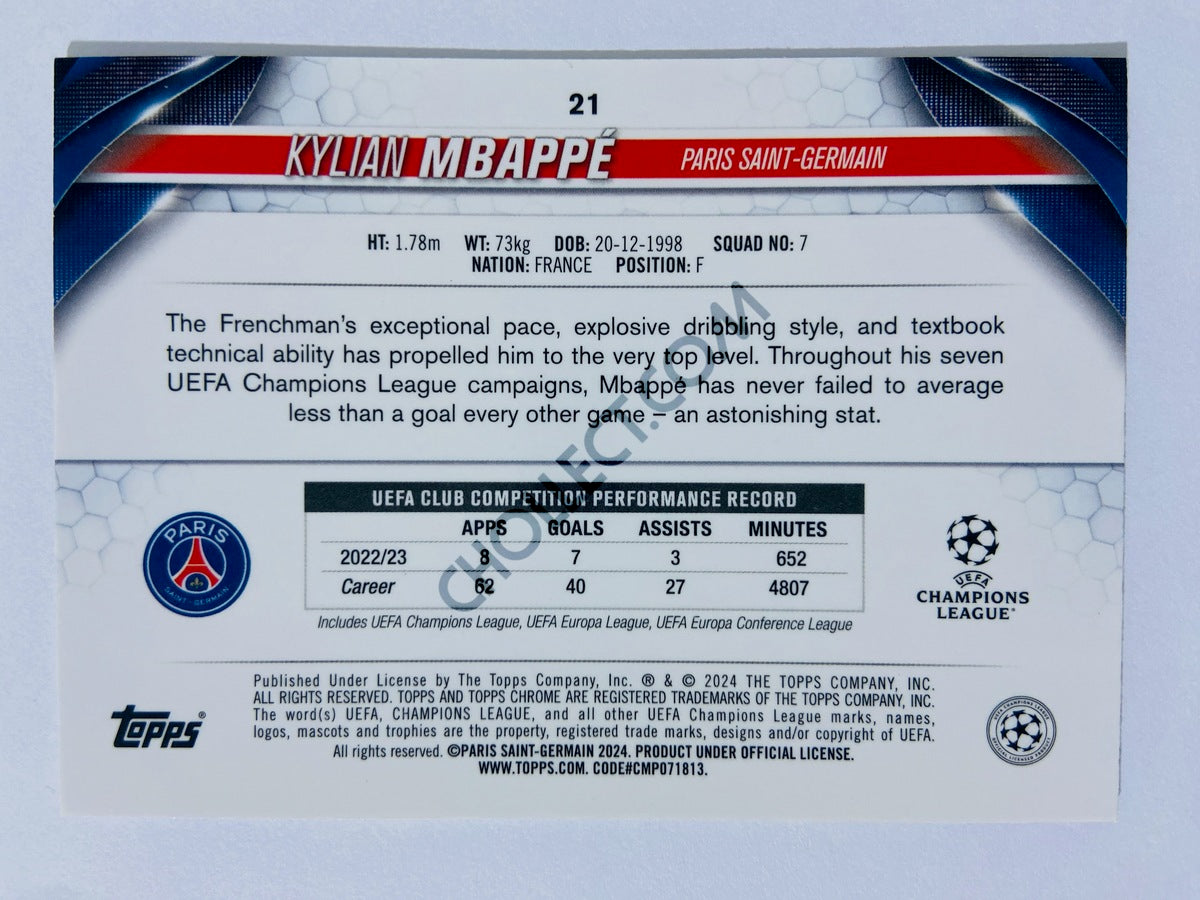 Kylian Mbappe - Paris Saint-Germain 2023-24 Topps Chrome UEFA Club Competitions #21