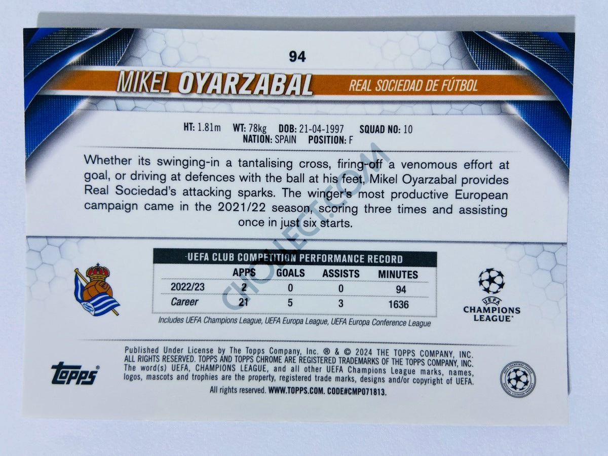 Mikel Oyarzabal - Real Sociedad de Futbol 2023-24 Topps Chrome UEFA Club Competitions #94