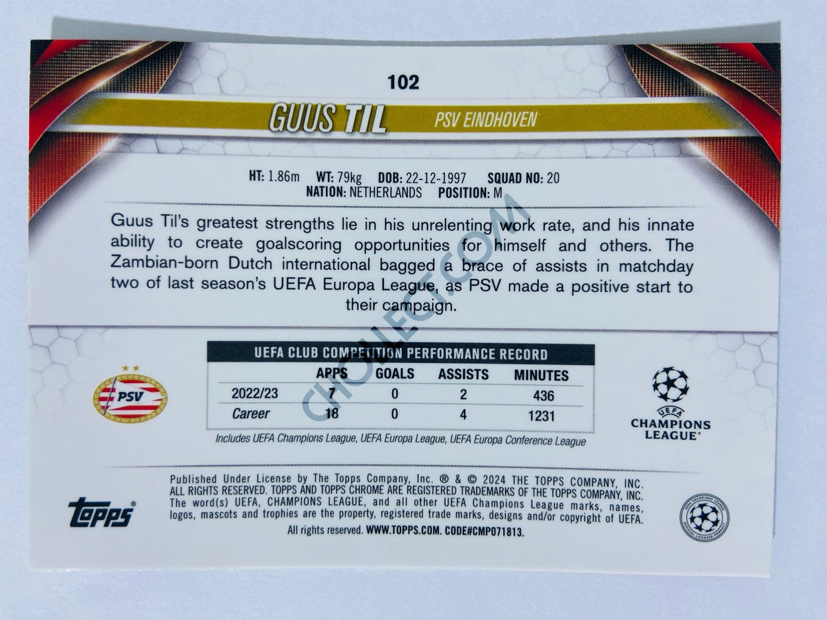 Guus Til - PSV Eindhoven 2023-24 Topps Chrome UEFA Club Competitions #102