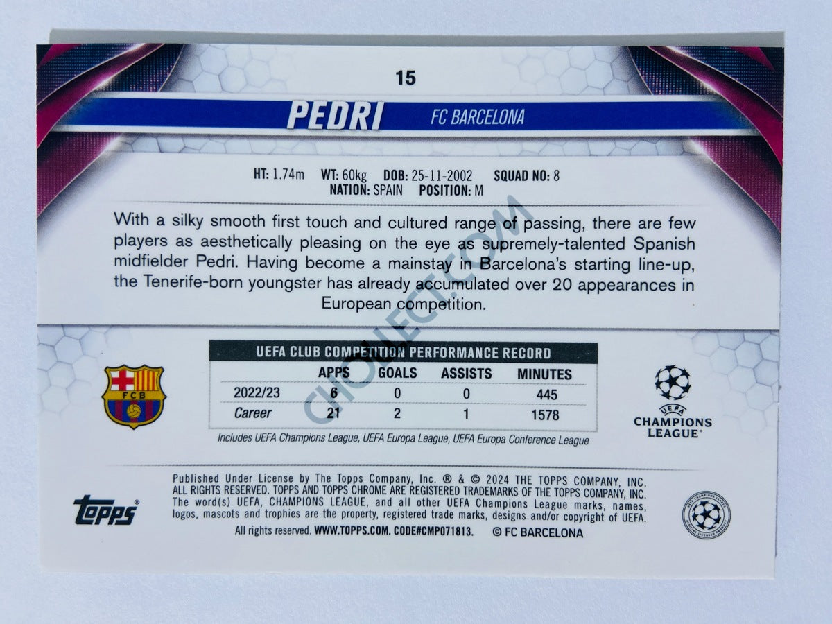 Pedri - FC Barcelona 2023-24 Topps Chrome UEFA Club Competitions Aqua Prism Parallel #15