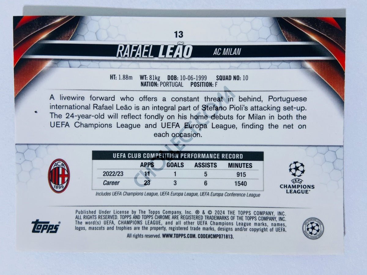 Rafael Leão - AC Milan 2023-24 Topps Chrome UEFA Club Competitions #13 Aqua Wave 137/199