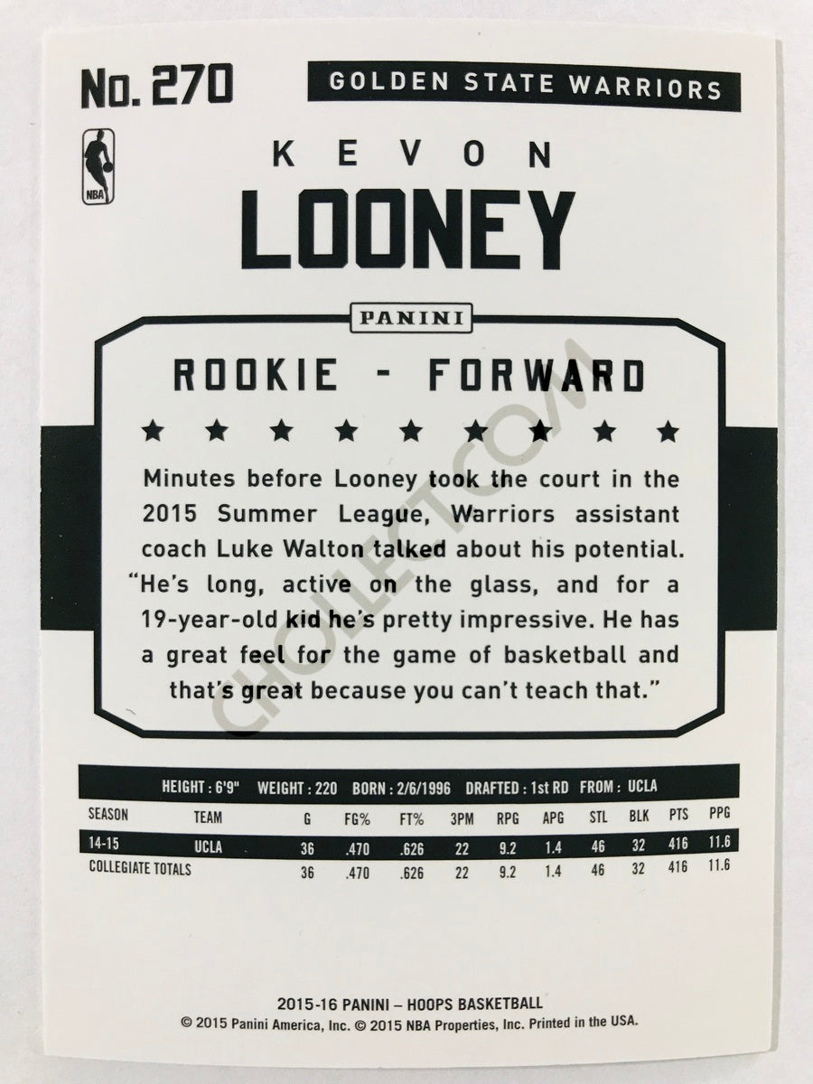 Kevon Looney - Golden State Warriors 2015-16 Panini Hoops #270 Silver Parallel RC Rookie /299