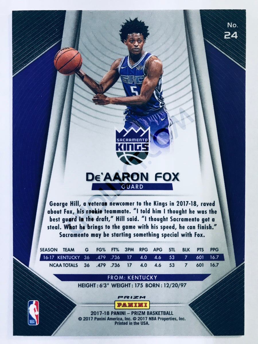 De'Aaron Fox - Sacramento Kings 2017-18 Panini Prizm RC Rookie #24 Fast Break Base Parallel
