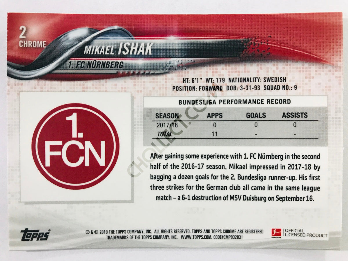 Mikael Ishak - 1. FC Nurnberg 2018-19 Topps Chrome Bundesliga #2
