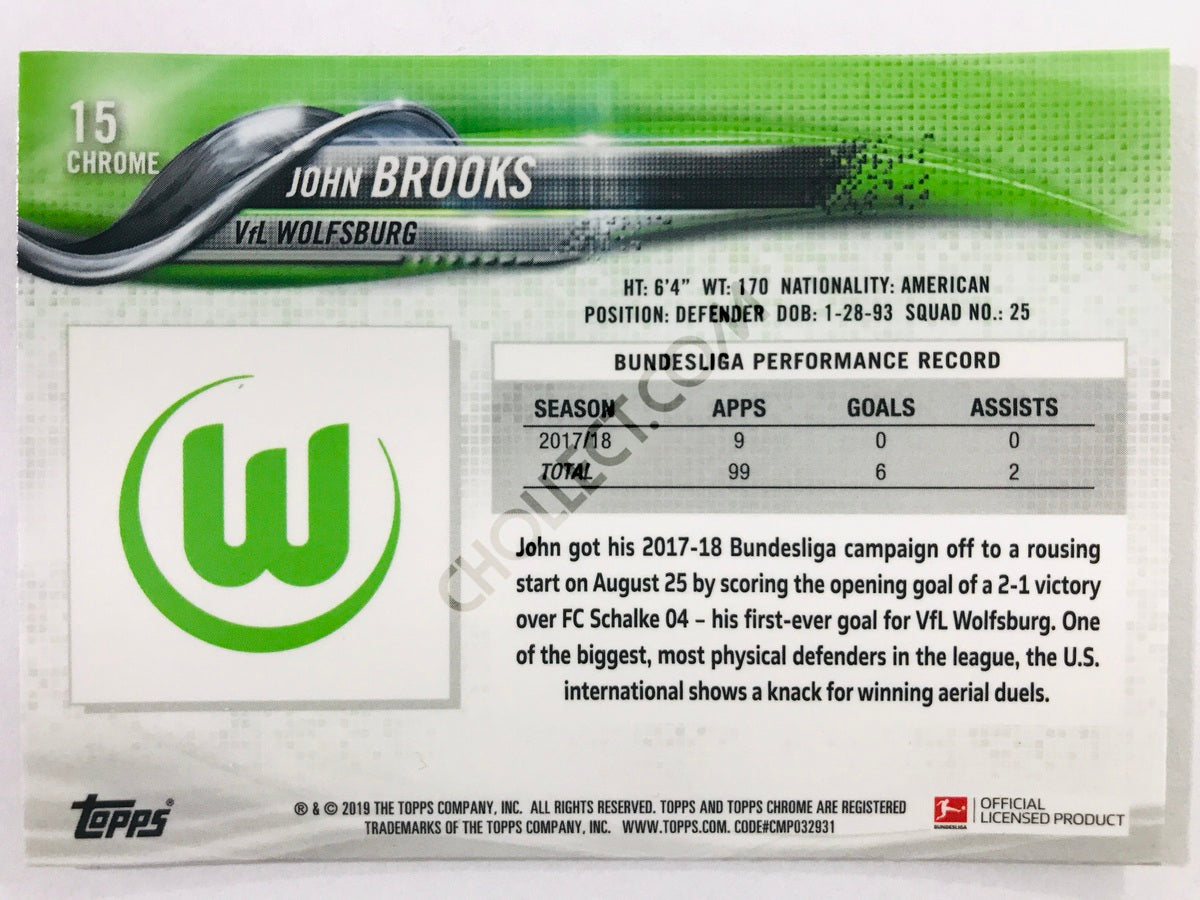 John Brooks - VfL Wolfsburg 2018-19 Topps Chrome Bundesliga #15