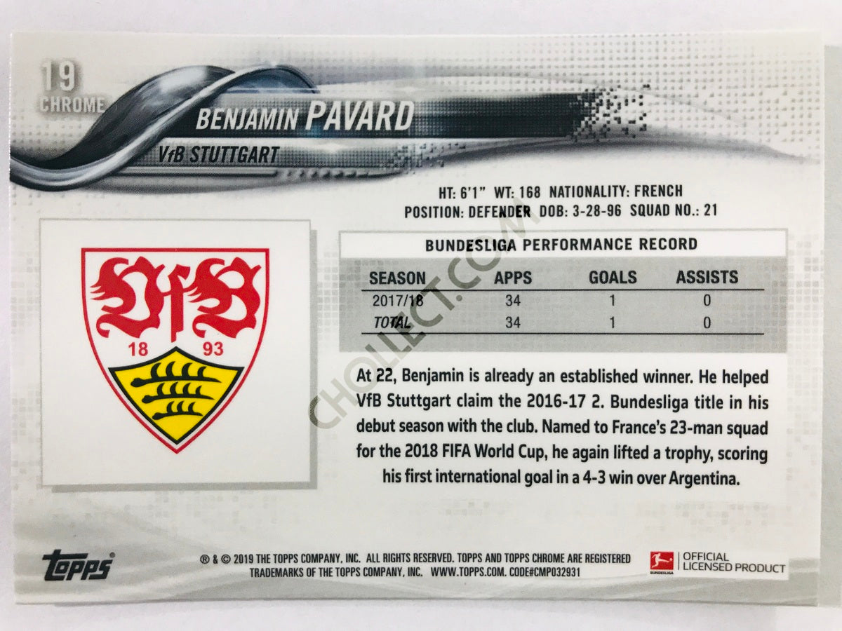 Benjamin Pavard - VfB Stuttgart 2018-19 Topps Chrome Bundesliga #19