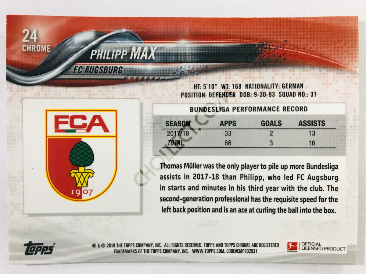 Philipp Max - FC Augsburg 2018-19 Topps Chrome Bundesliga #24