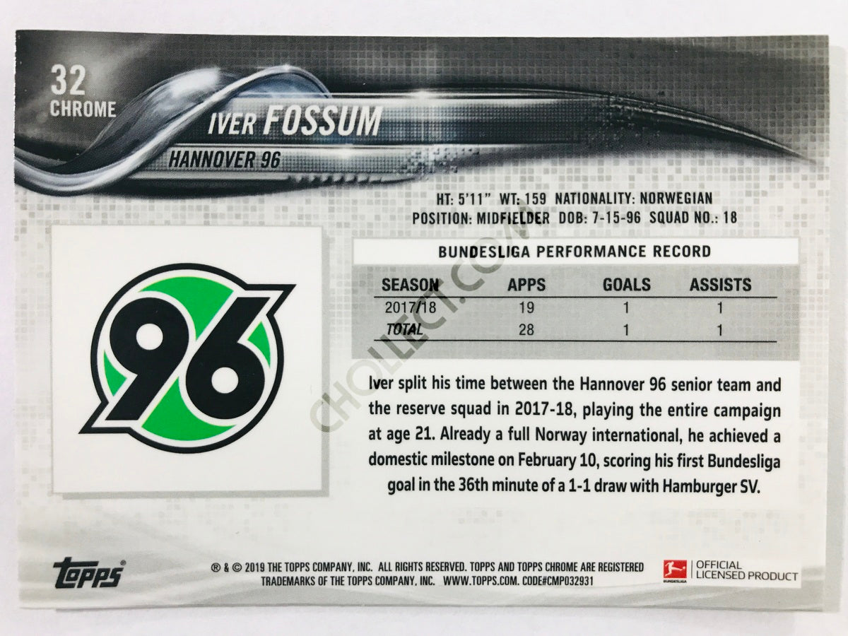 Iver Fossum - Hannover 96 2018-19 Topps Chrome Bundesliga #32