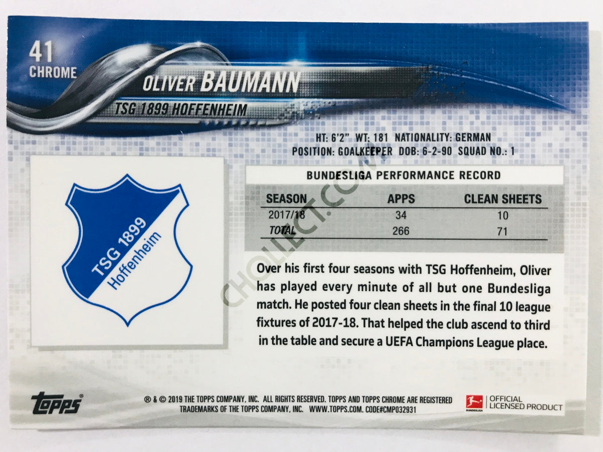 Oliver Baumann - TSG 1899 Hoffenheim 2018-19 Topps Chrome Bundesliga #41