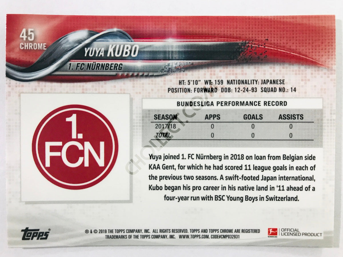 Yuya Kubo - 1. FC Nurnberg 2018-19 Topps Chrome Bundesliga #45