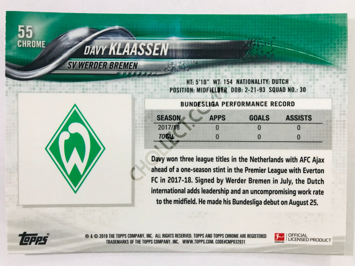 Davy Klaassen - SV Werder Bremen 2018-19 Topps Chrome Bundesliga #55