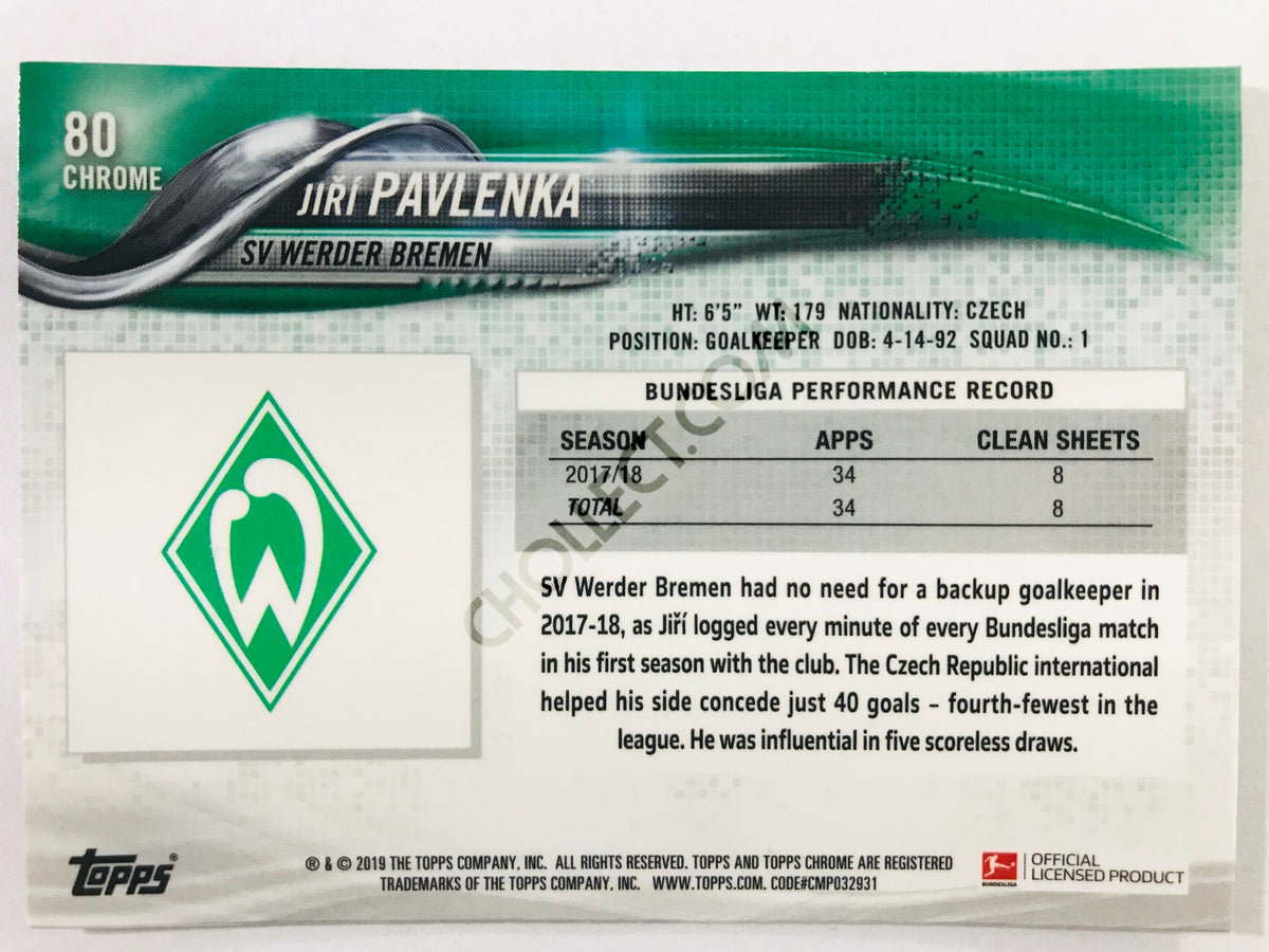 Jiri Pavlenka - SV Werder Bremen 2018-19 Topps Chrome Bundesliga #80