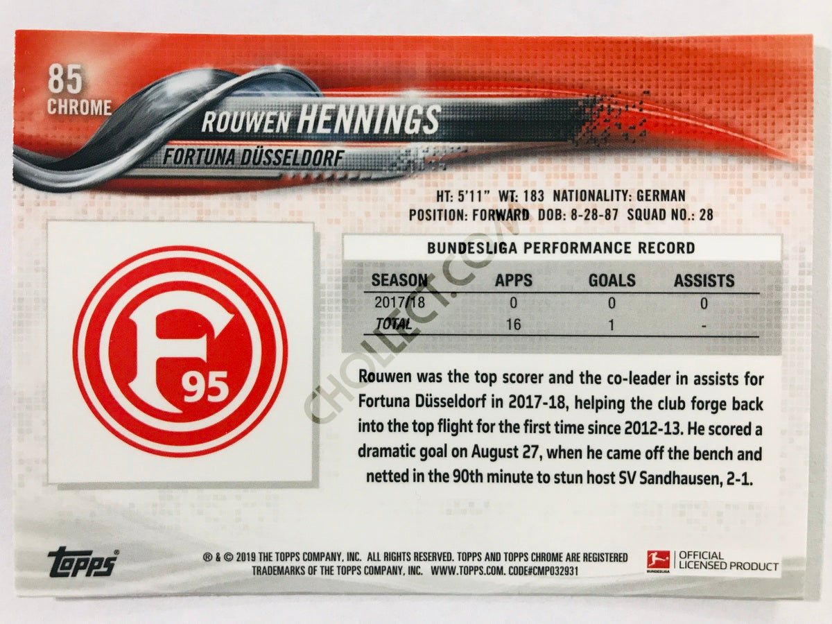 Rouwen Hennings - Fortuna Dusseldorf 2018-19 Topps Chrome Bundesliga #85