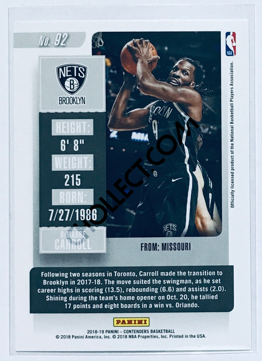 DeMarre Carroll - Brooklyn Nets 2018-19 Panini Contenders #92